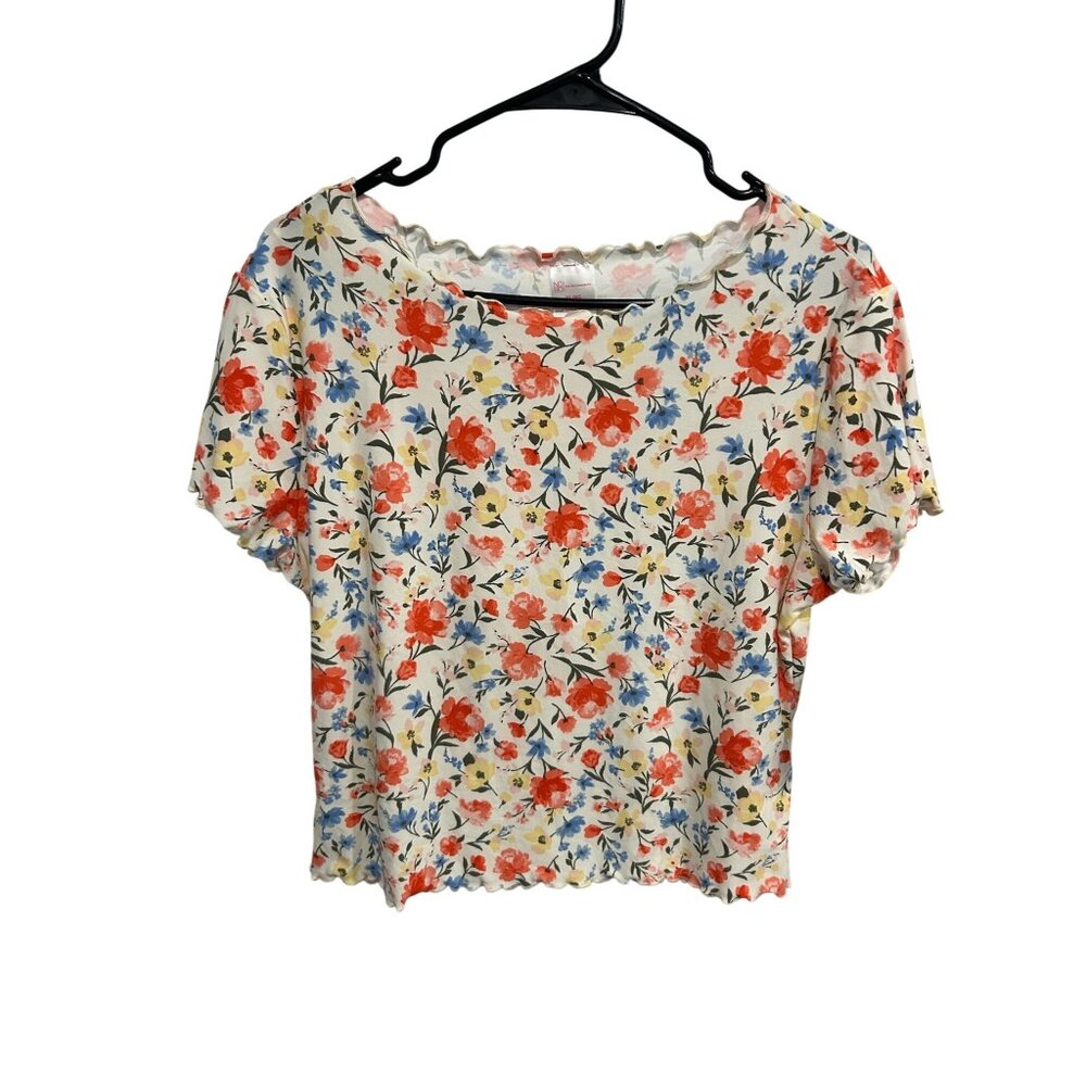 No Boundaries Floral Ruffled Hem Crop Top Size XL Multicolor Boho Maximalist